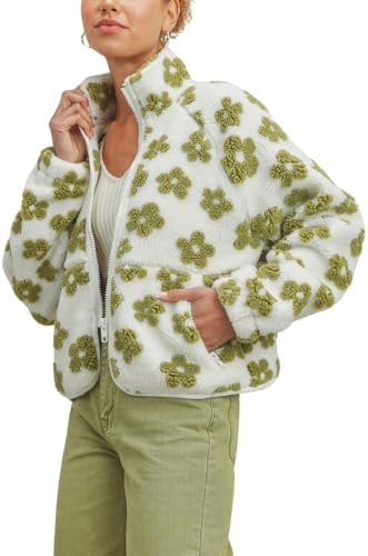 myzgx Women's Cute Floral Pattern Jacket Fuzzy Fleece Zip Up